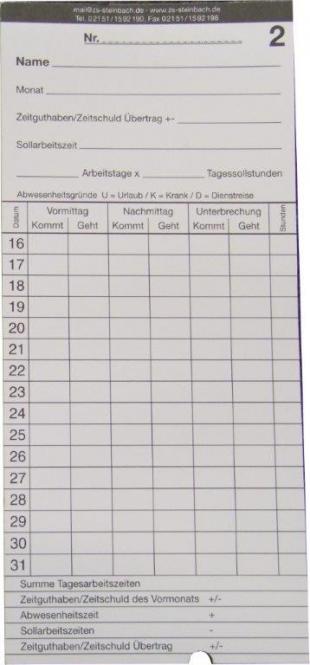 Stempelkarte AMANO BX / CP / EX 